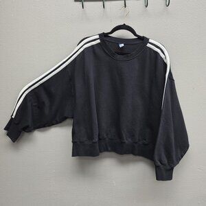 Old Navy Sweatshirt Womens XXL Black Drop Shoulder Striped Fleece Pullover